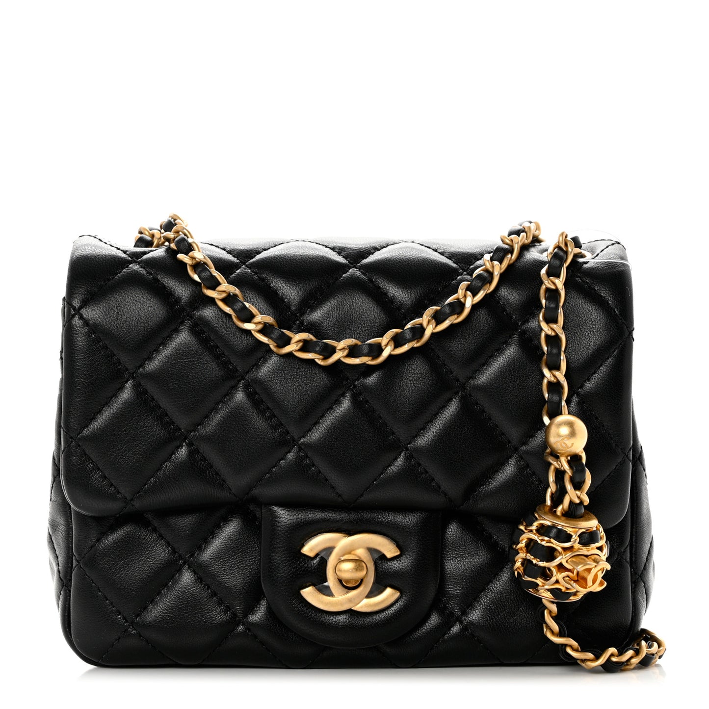 Lambskin Quilted Mini Pearl Crush Flap Black