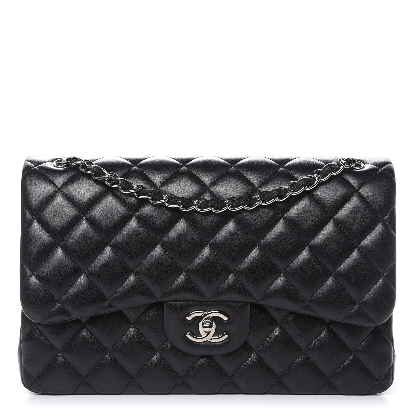 Lambskin Quilted Jumbo Double Flap Black