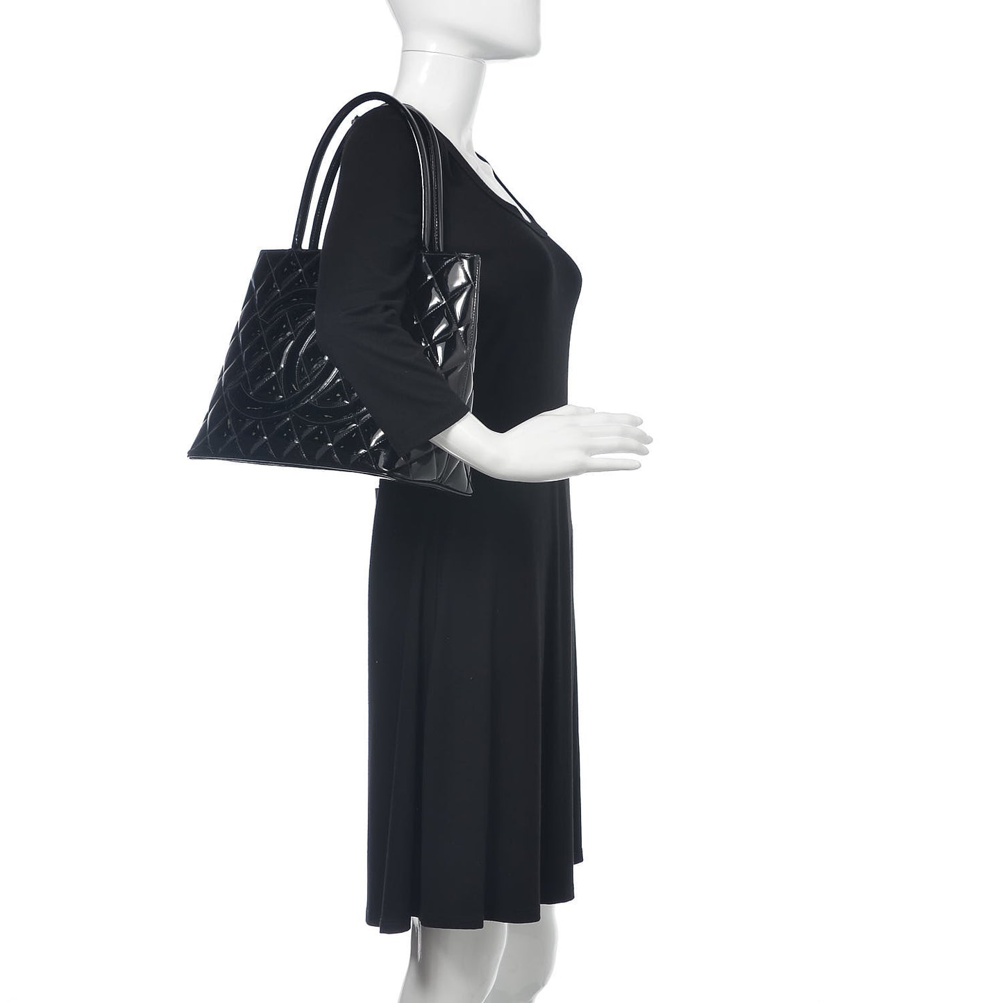 Patent Quilted Medallion Tote Black