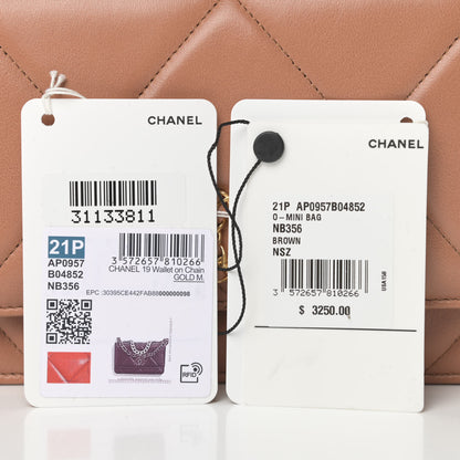 Chanel Lambskin Quilted 19 Wallet On Chain WOC Brown 15 of 15