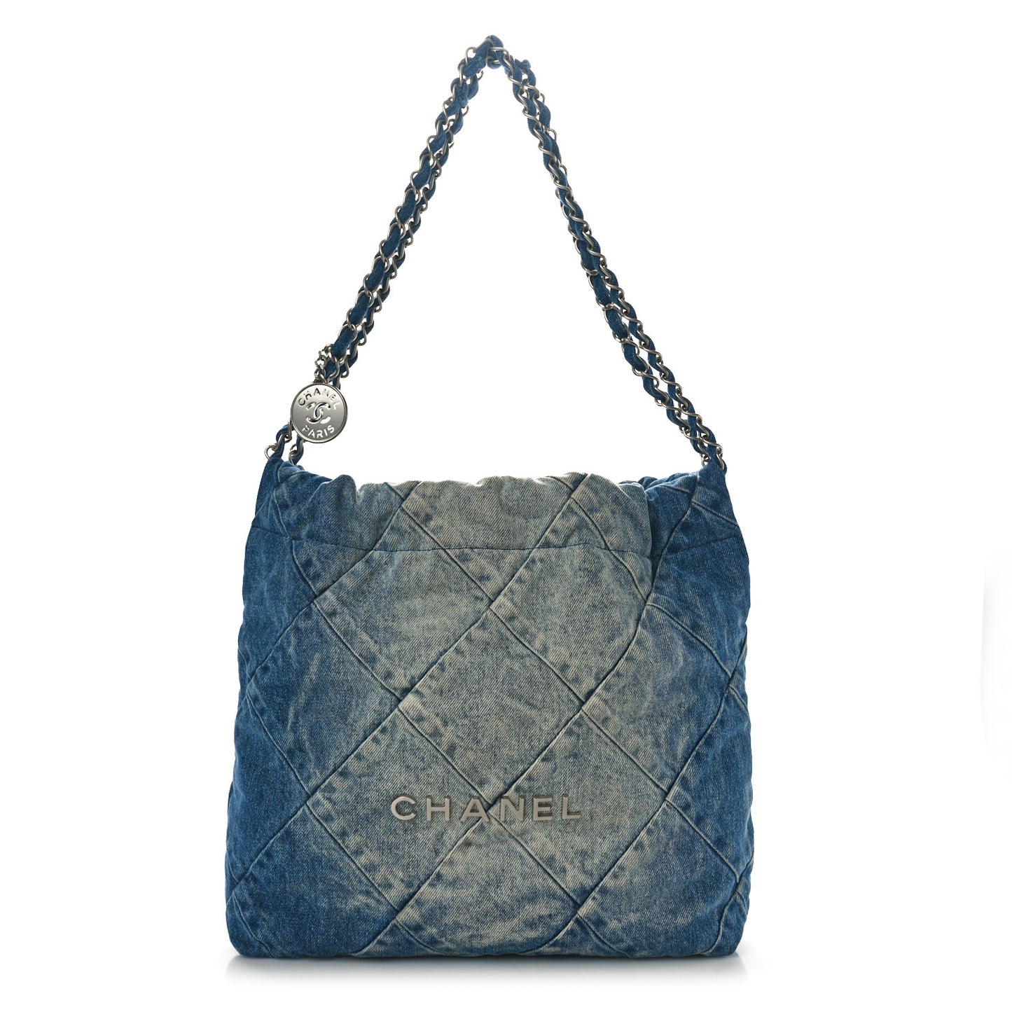 Denim Quilted Small Chanel 22 Blue