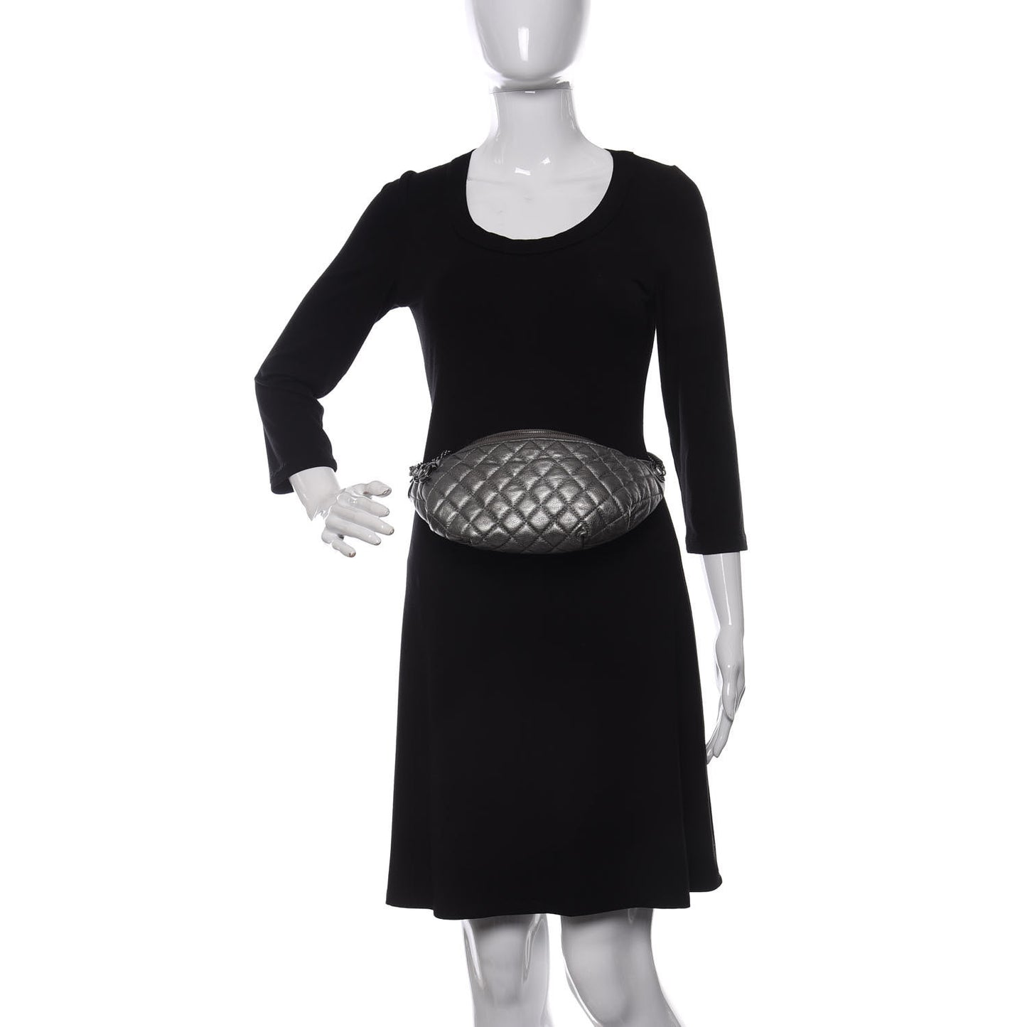 Metallic Goatskin Quilted Banane Waist Bag Fanny Pack Silver
