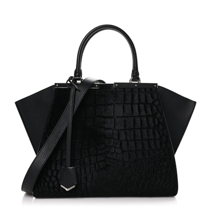 Fendi Vitello Pelo Flamingo Crocodile Embossed Petite 3Jours Tote Black 1 of 9