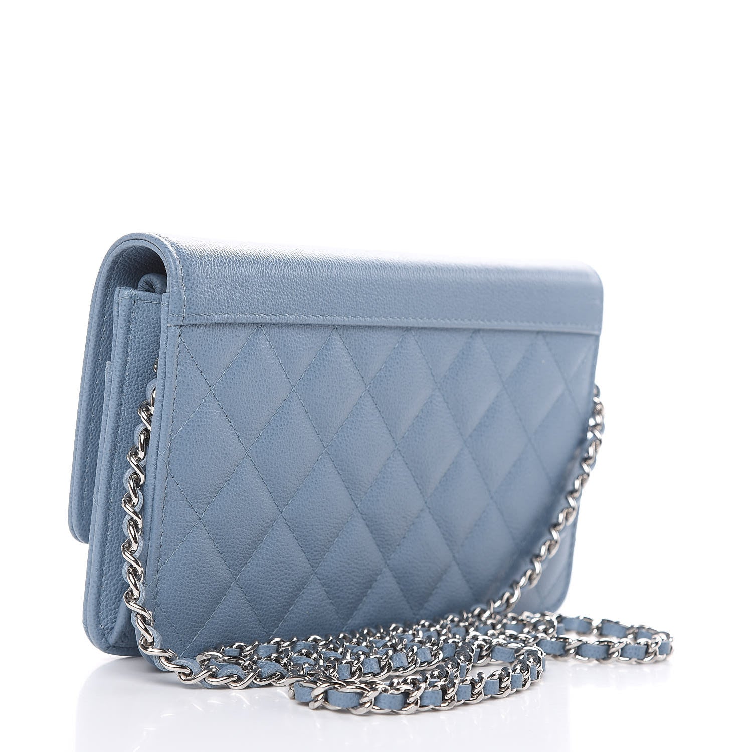 Chanel Grained Calfskin Quilted CC Box Wallet On Chain WOC Blue 3 of 11