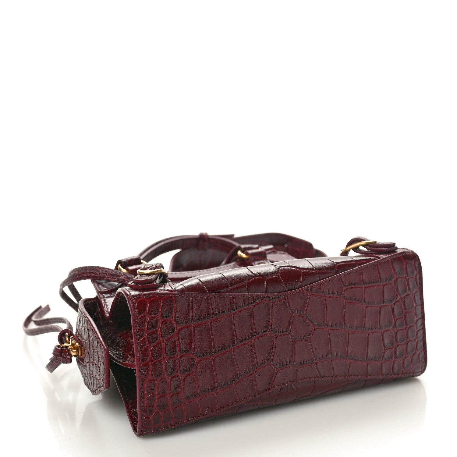 Balenciaga Calfskin Crocodile Embossed Neo Classic Gold Hardware Nano City Dark Red 4 of 11