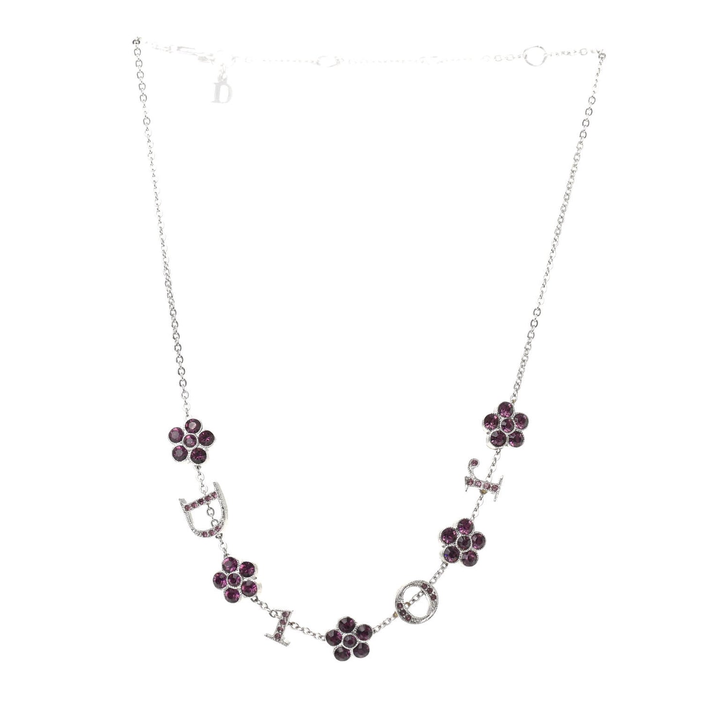 Crystal Flower Logo Charm Necklace Silver
