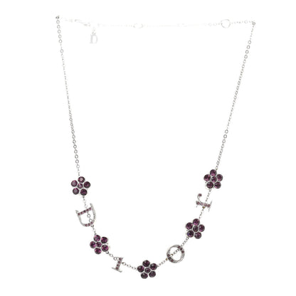 Christian Dior Crystal Flower Logo Charm Necklace Silver 3 of 6