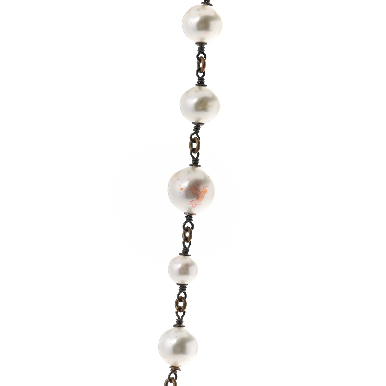 Chanel Swarovski Crystal Pearl CC Heart Necklace Gold 4 of 6