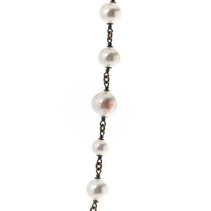 Chanel Swarovski Crystal Pearl CC Heart Necklace Gold 4 of 6