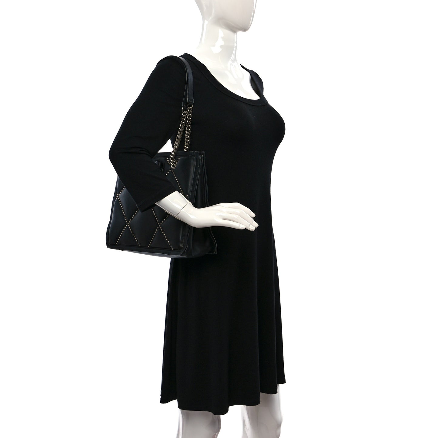 Calfskin Studded Viva Bow Tote Black