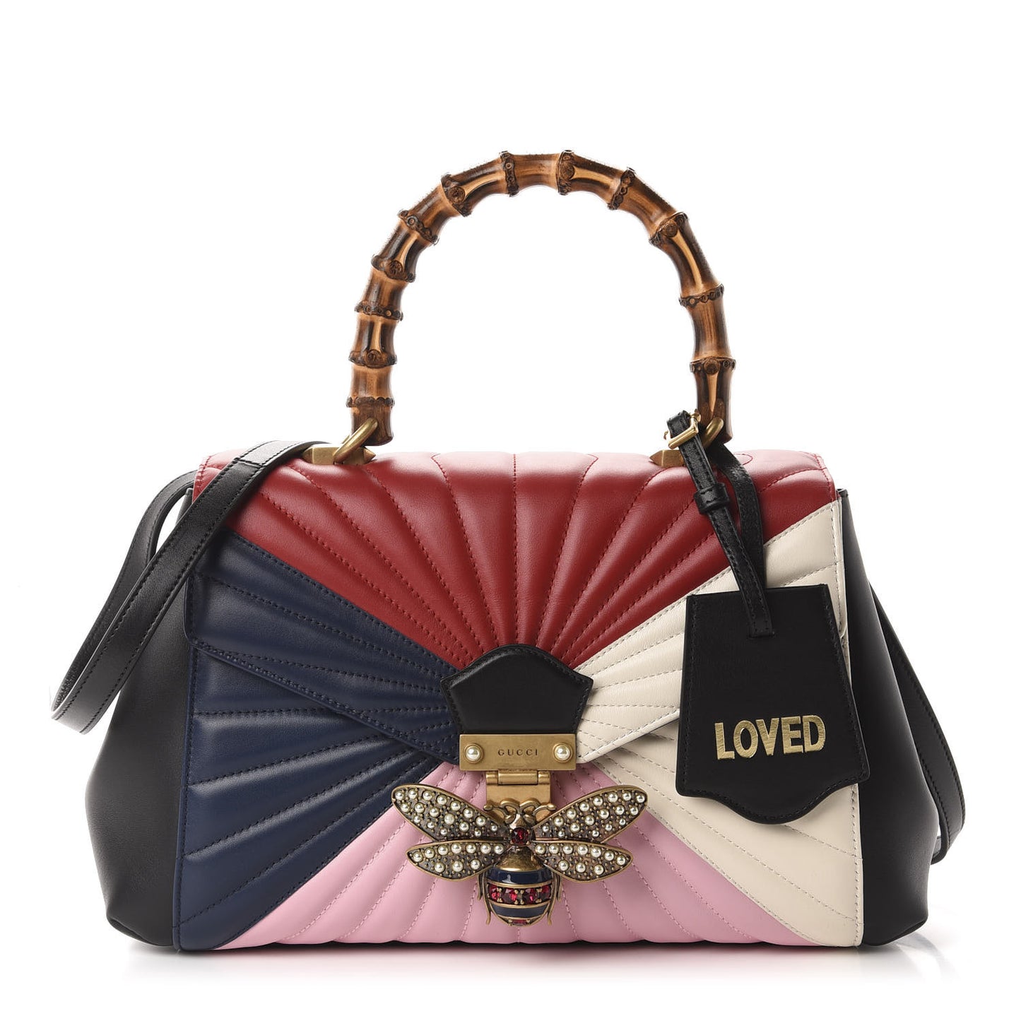 Calfskin Bamboo Trapuntata Queen Margaret Top Handle Bag Blue Agata Hibiscus Red Mystic White Sugar Pink