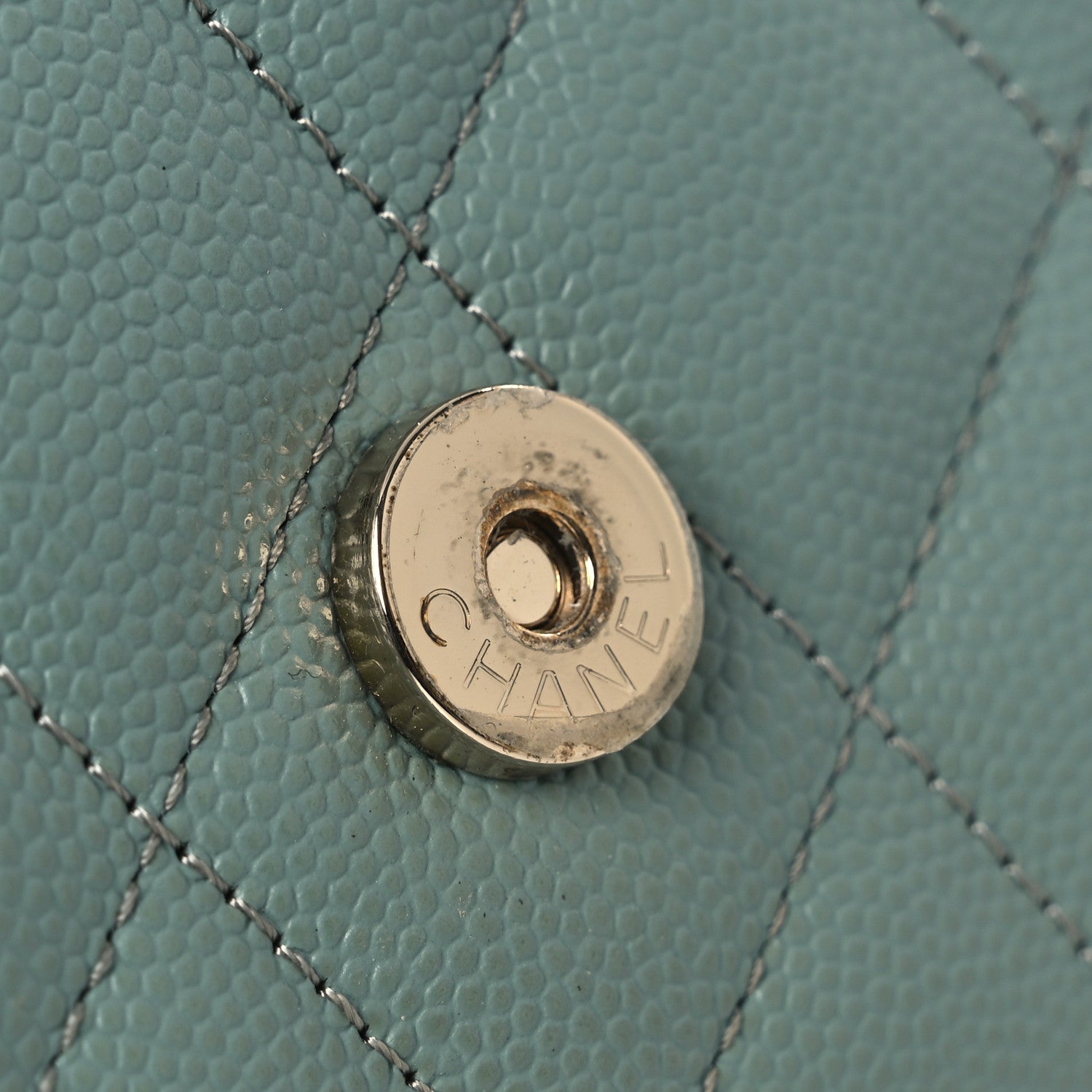 Chanel Caviar Quilted Phone Holder Wallet on Removable Chain Light Blue 16 of 18