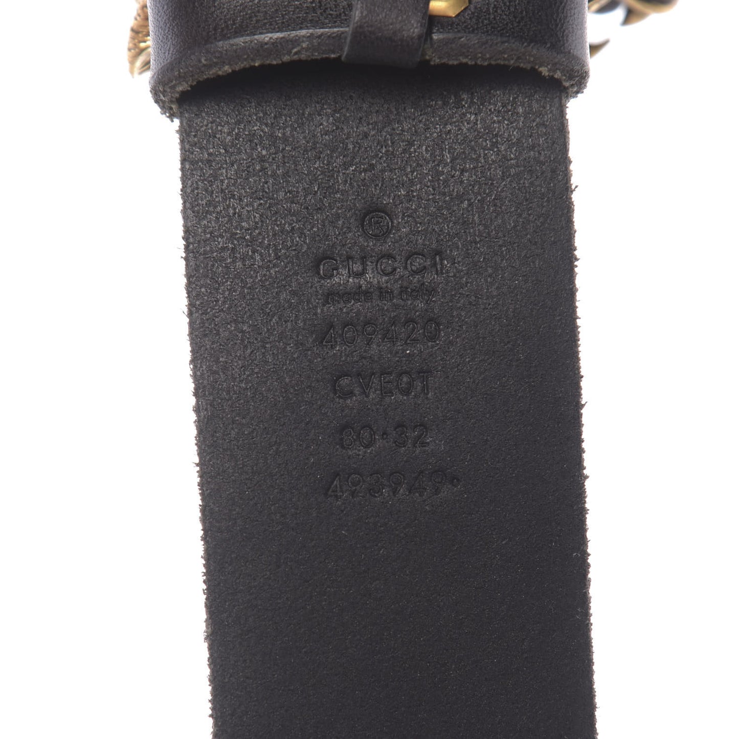 Calfskin Brass Feline Buckle Belt 80 32 Black