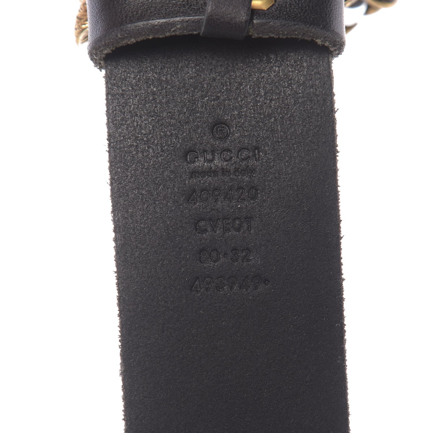 Gucci Calfskin Brass Feline Buckle Belt 80 32 Black 3 of 5