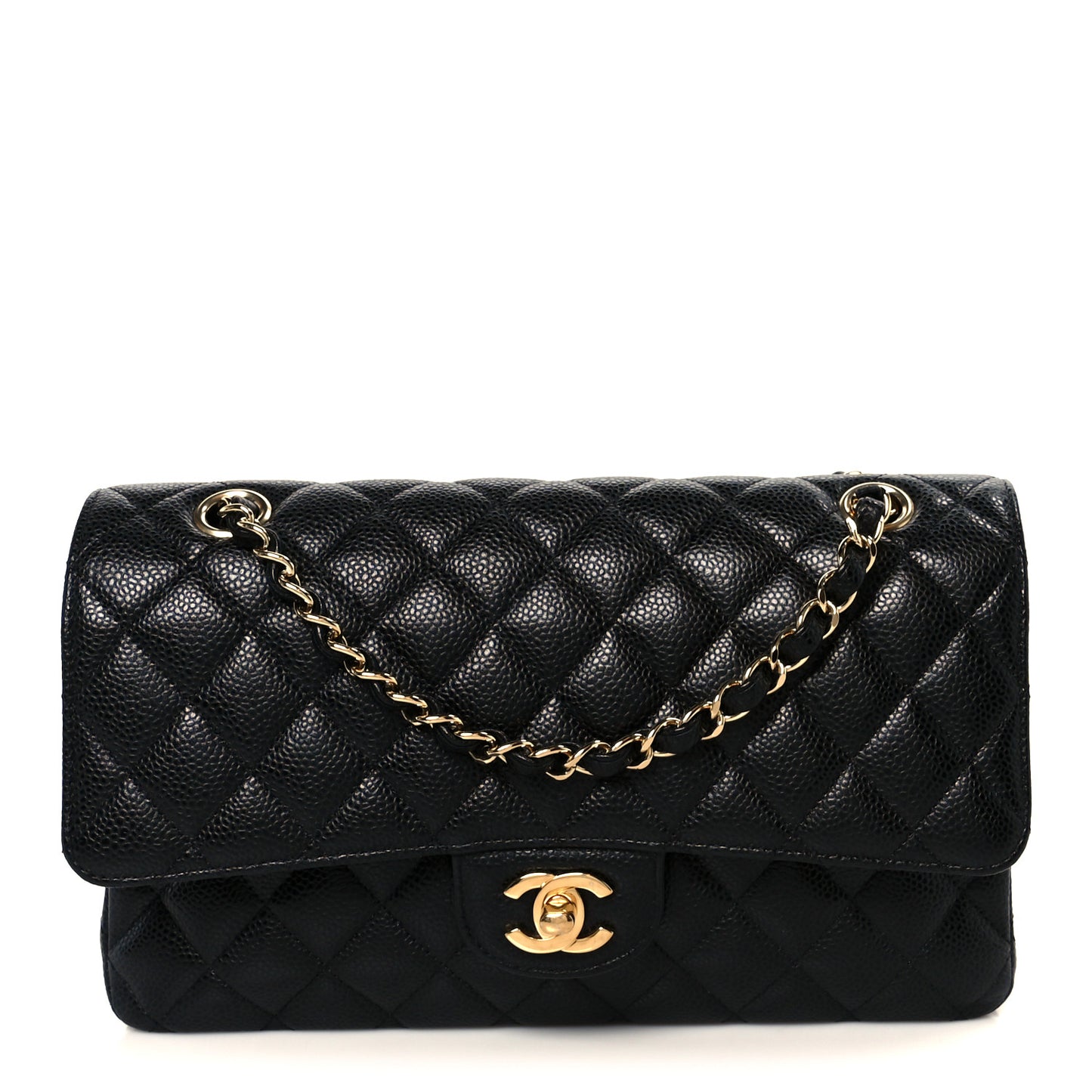 Caviar Quilted Medium Double Flap Black