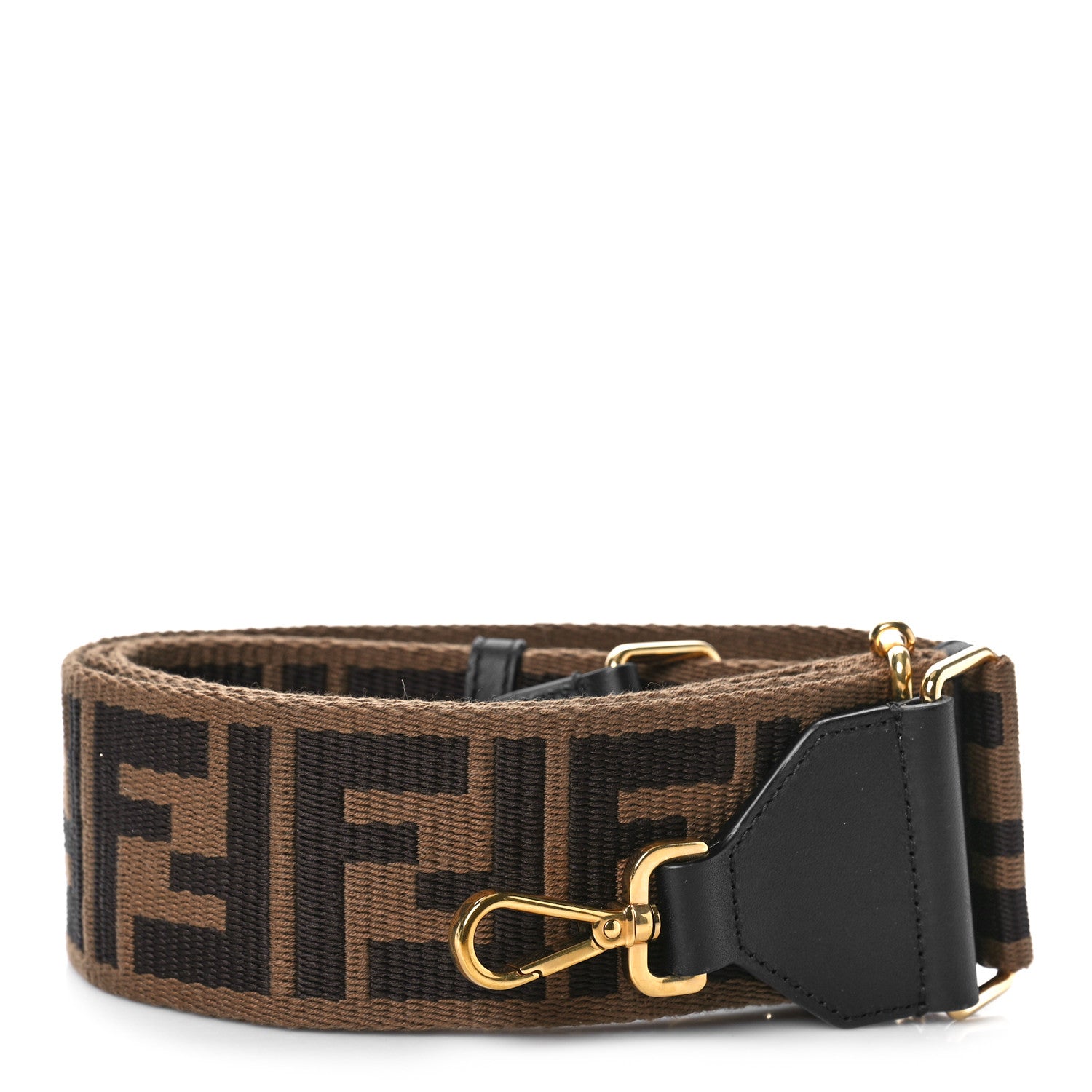 Fendi Ribbon Vitello Seta FF 1974 Adjustable Strap You Fango Marrone Black 1 of 5