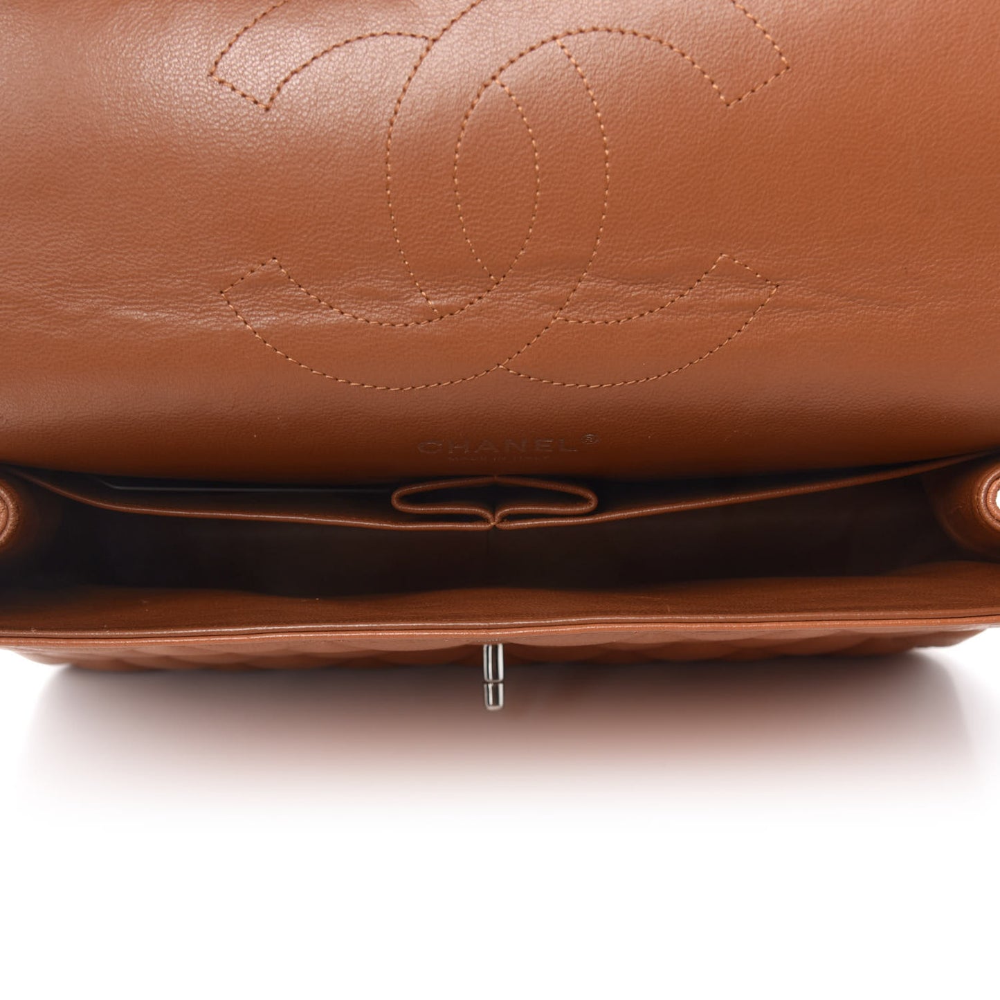 Caviar Quilted Jumbo Double Flap Light Brown