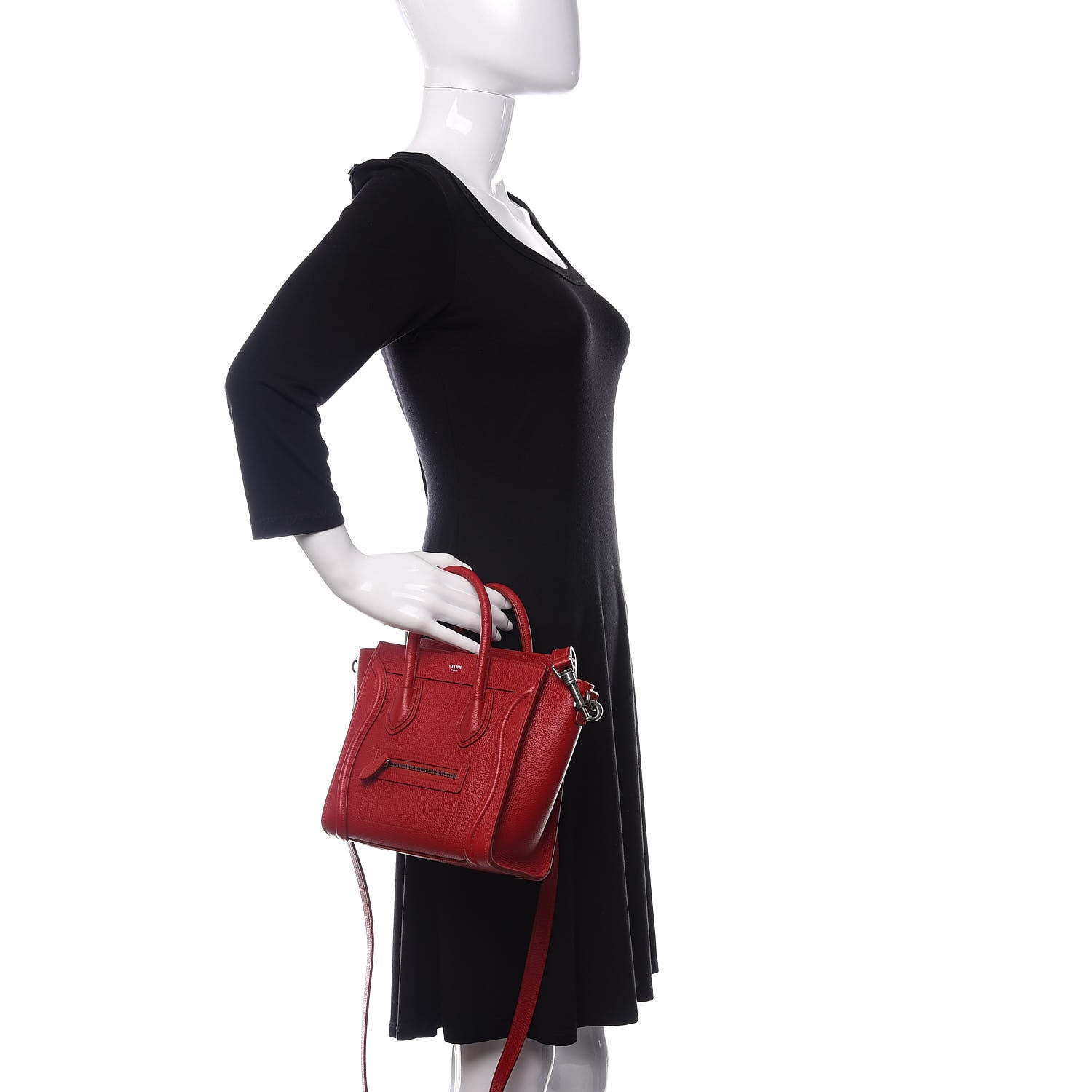 Celine Drummed Calfskin Nano Luggage Red 3 of 11