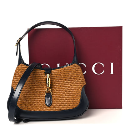 Gucci Straw Lux Boarded Dyana Lux Calfskin Small Jackie 1961 Hobo Natural Blue 11 of 11