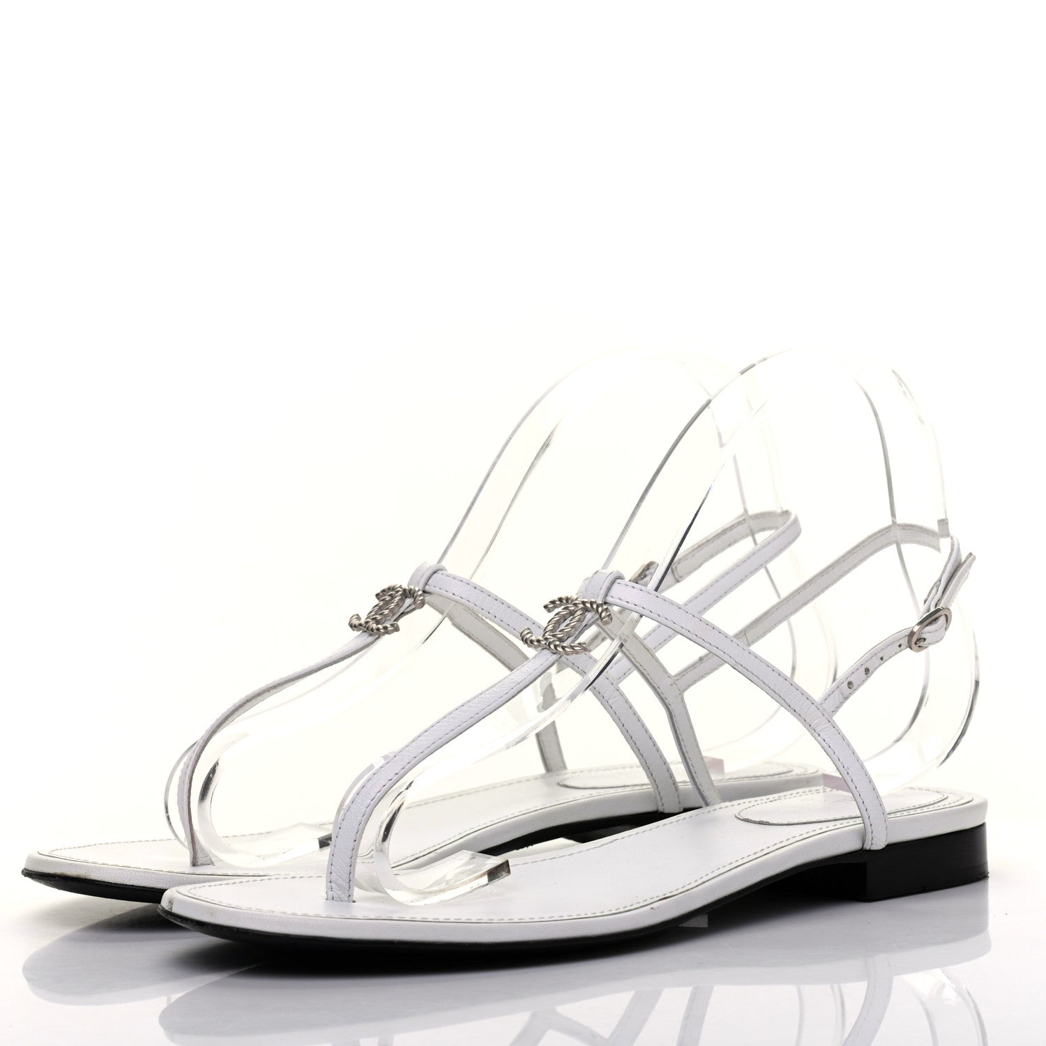 Chanel CC Logo Thong Sandals 40 White 3 of 12