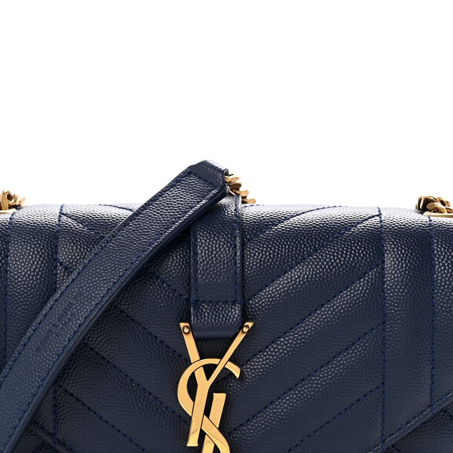Saint Laurent Grain De Poudre Textured Mixed Matelasse Triquilt Small Monogram Satchel Blue Charron 8 of 14