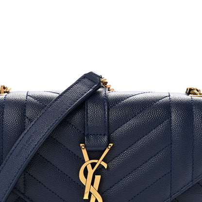 Saint Laurent Grain De Poudre Textured Mixed Matelasse Triquilt Small Monogram Satchel Blue Charron 8 of 14