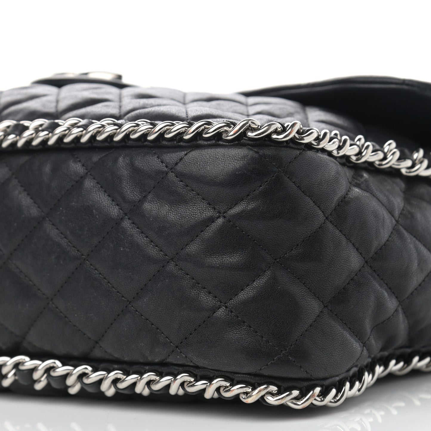 Washed Lambskin Quilted Maxi Chain Around Flap Black