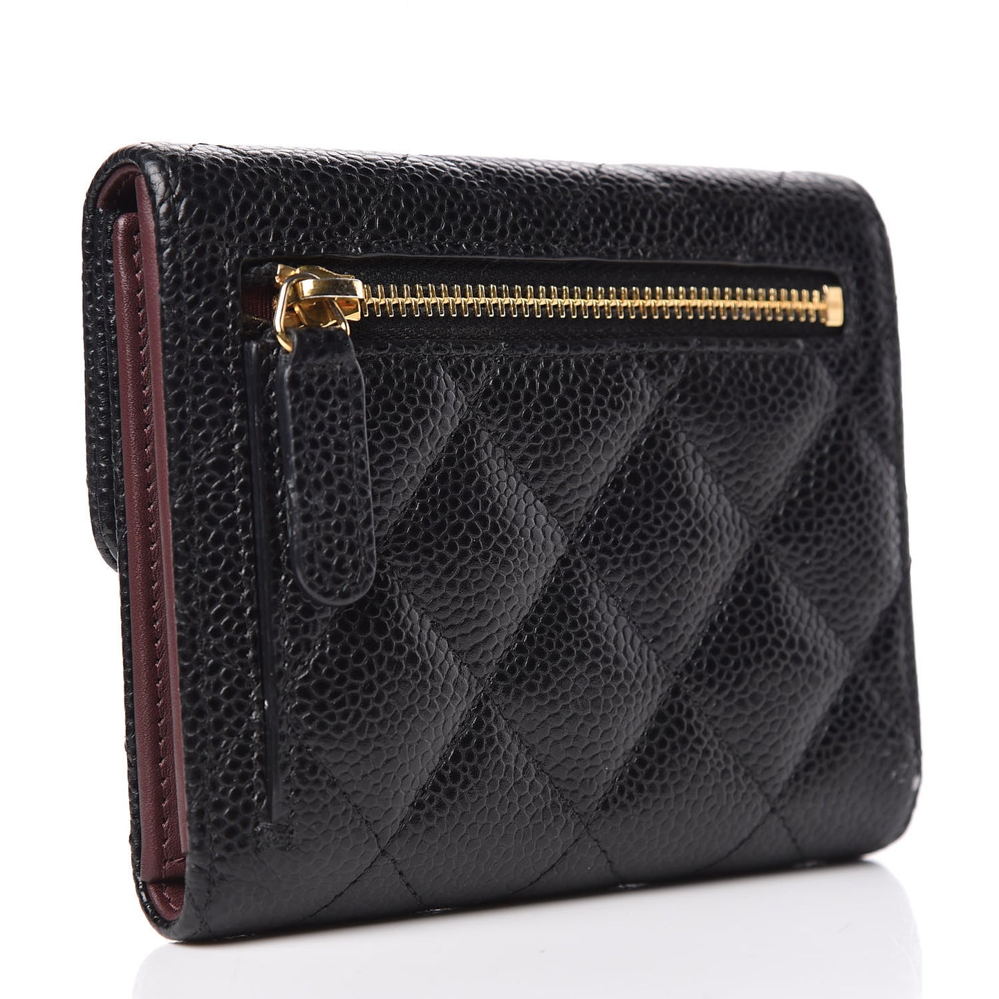 Caviar Quilted Compact Flap Wallet Black