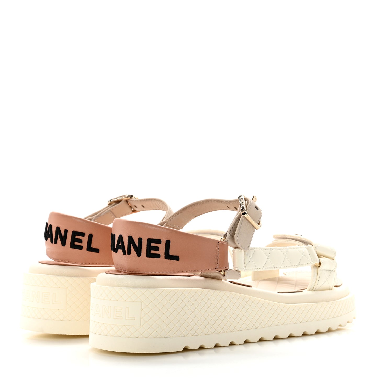 Lambskin Logo Platform Sandals 36 Beige Ivory White