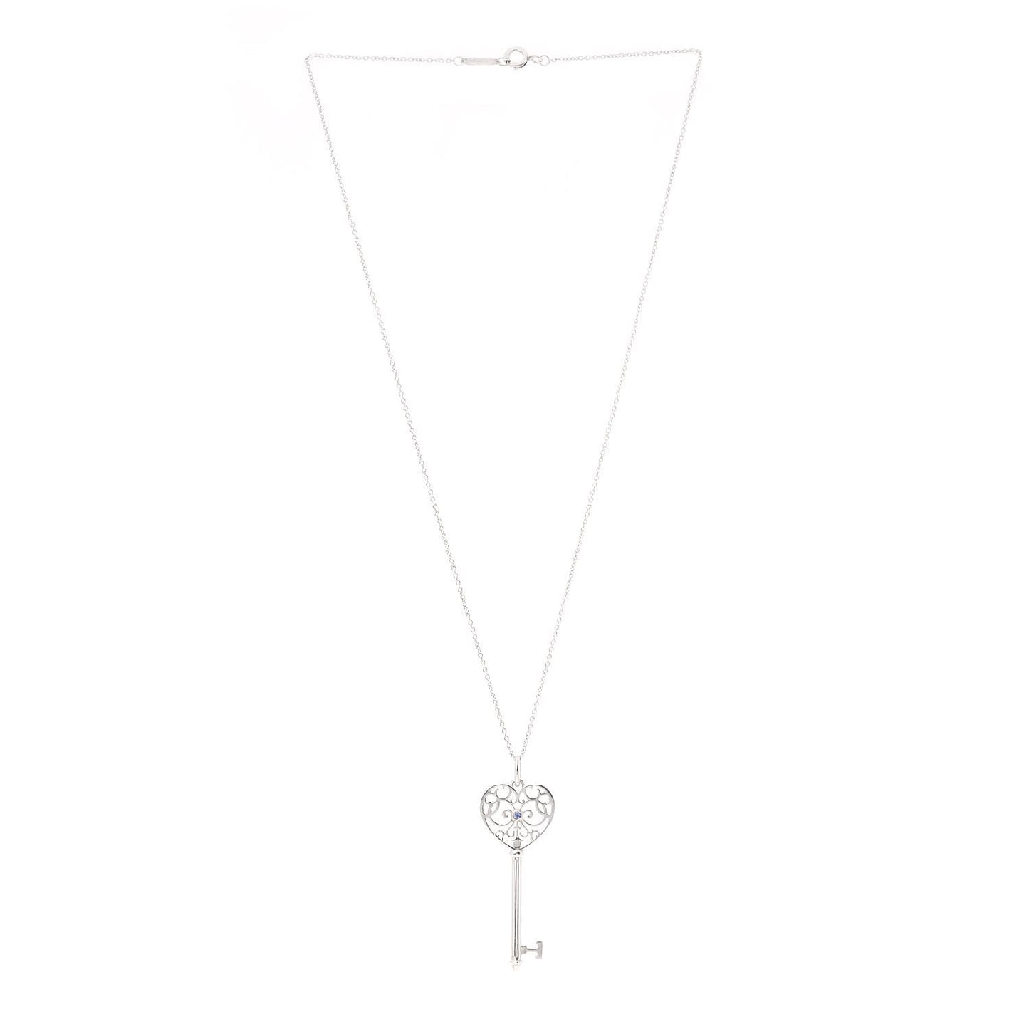 Sterling Silver Blue Sapphire Enchant Heart Key Pendant Necklace