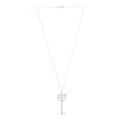 Tiffany Sterling Silver Blue Sapphire Enchant Heart Key Pendant Necklace 3 of 7