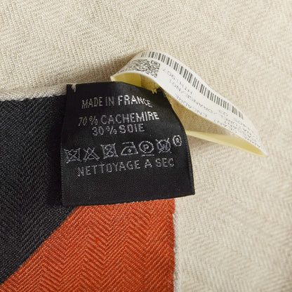 Hermes Cashmere Silk Encadre H Passant Giant Scarf 140 Gris Chine Rouge Black 2 of 6