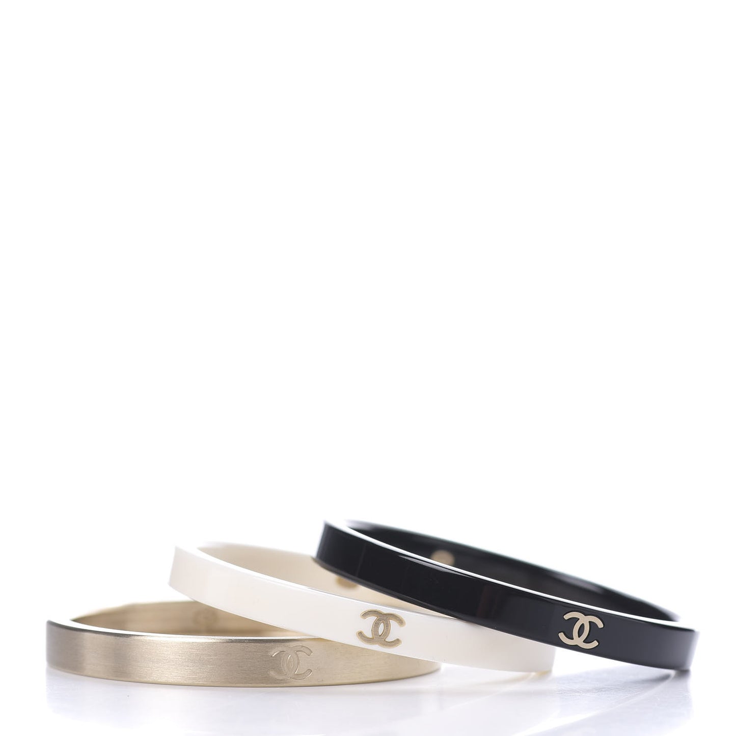 Resin Metal CC Bangle Set of 3 Black White Gold