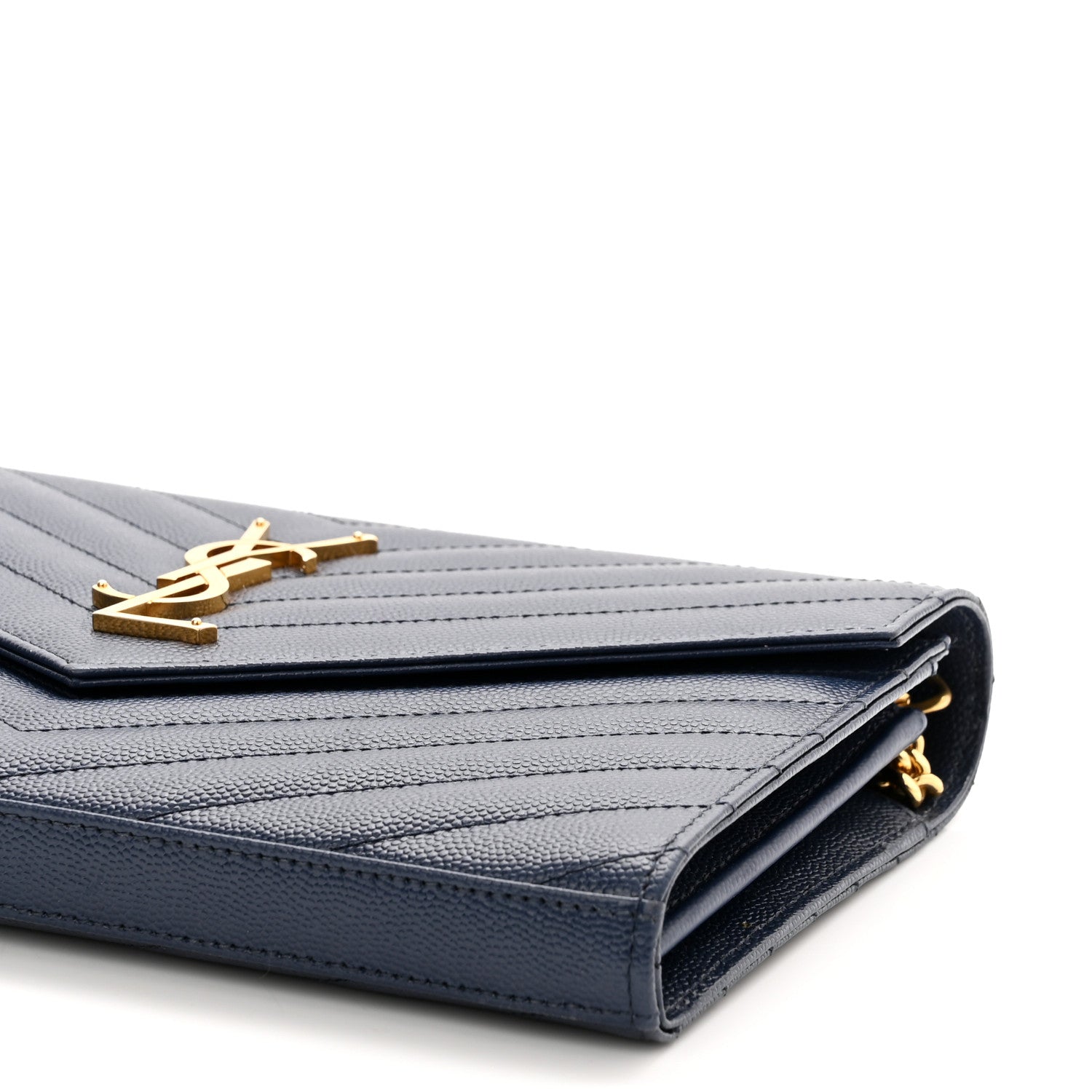 Saint Laurent Grain De Poudre Matelasse Chevron Monogram Chain Wallet 8 of 10