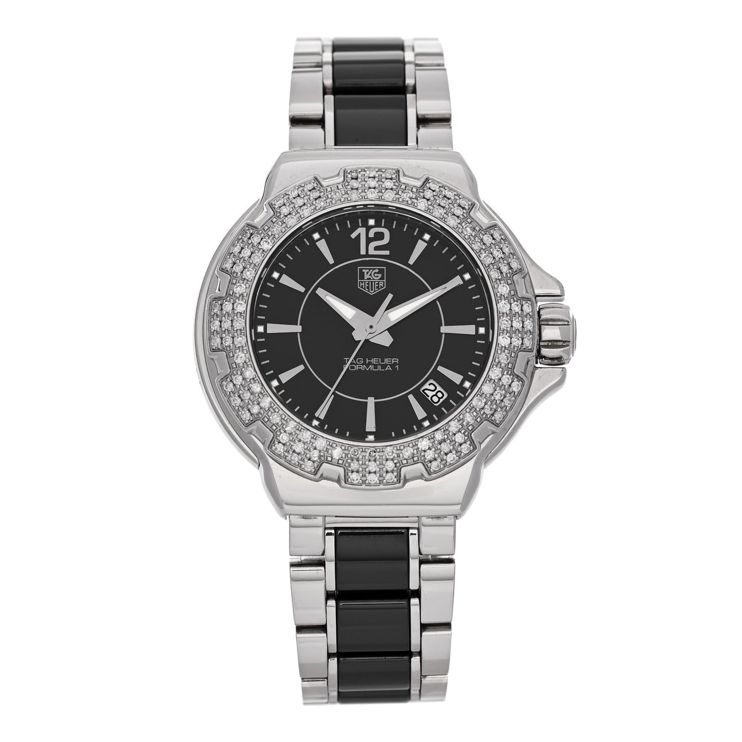 Stainless Steel Ceramic Diamond Bezel 34mm Formula 1 Lady Quartz Watch Black WAH1214