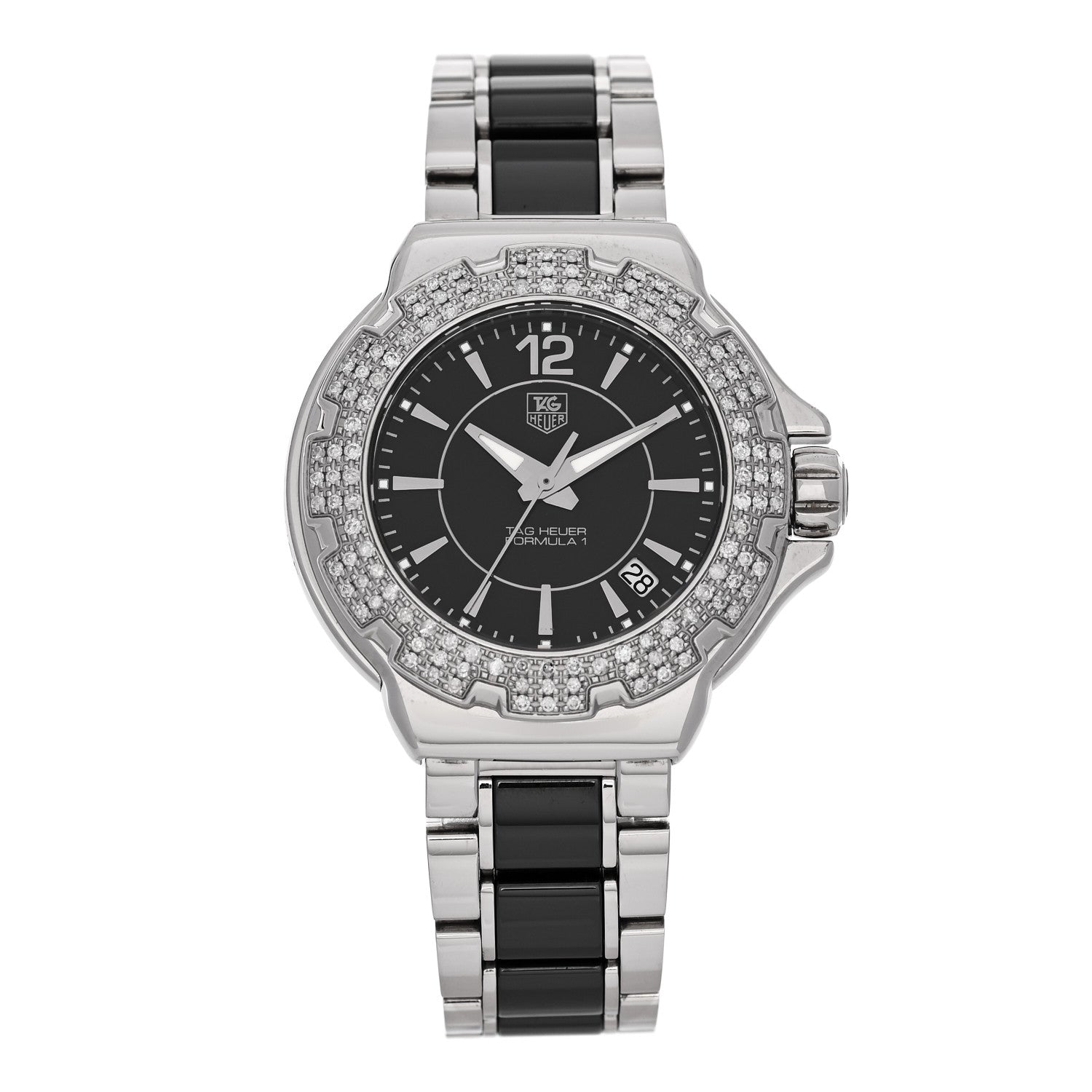 Tag Heuer Stainless Steel Ceramic Diamond Bezel 34mm Formula 1 Lady Quartz Watch Black WAH1214 1 of 4