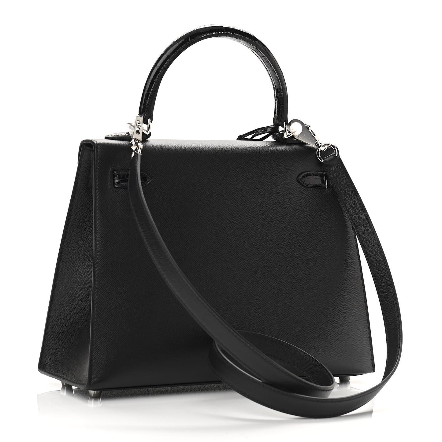 Madame Calfskin Shiny Niloticus Crocodile Kelly Sellier Touch 25 Black