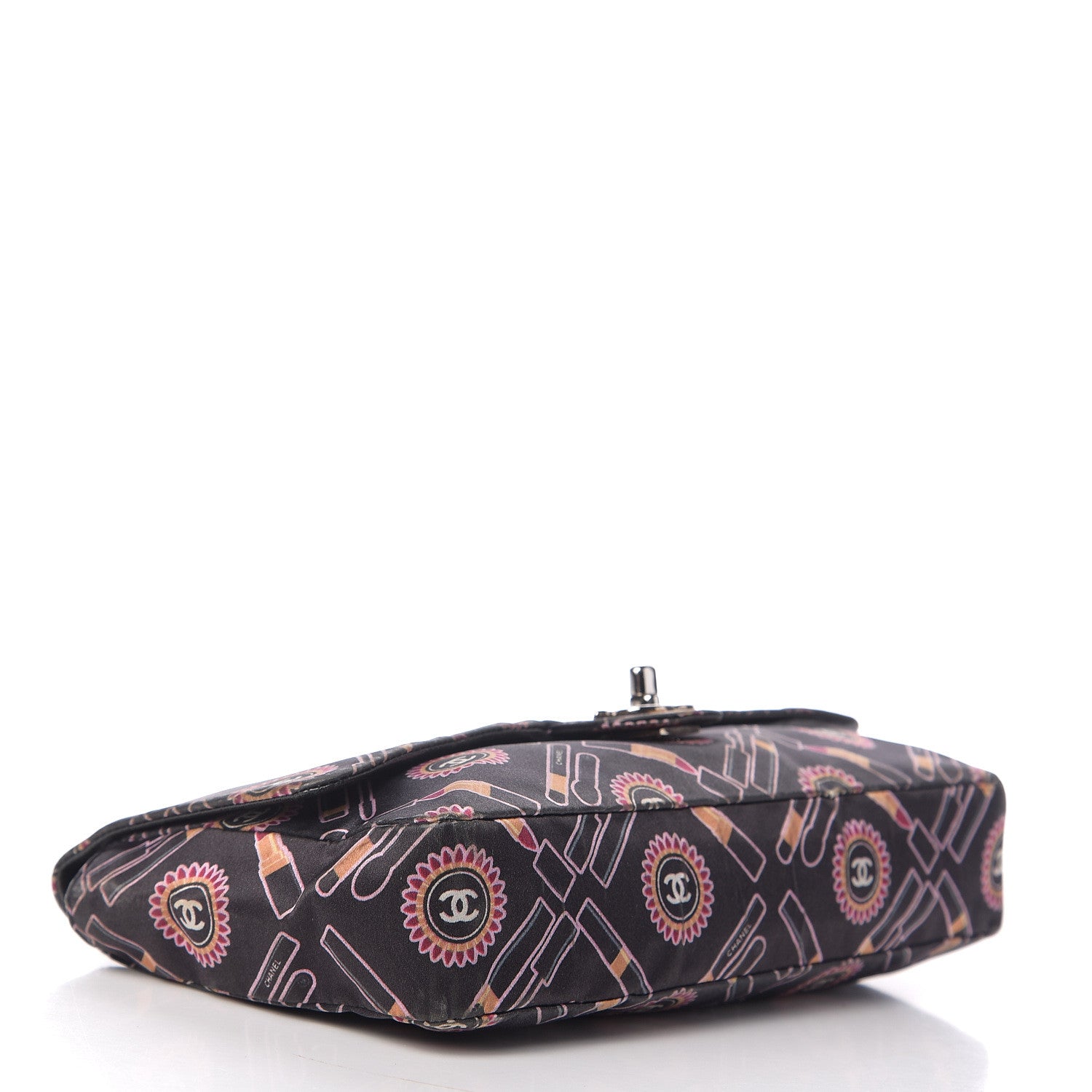 Chanel Satin Printed Lipstick Small Single Flap Black 3 of 10