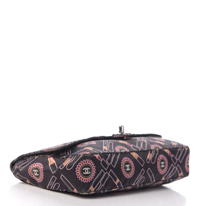 Chanel Satin Printed Lipstick Small Single Flap Black 3 of 10