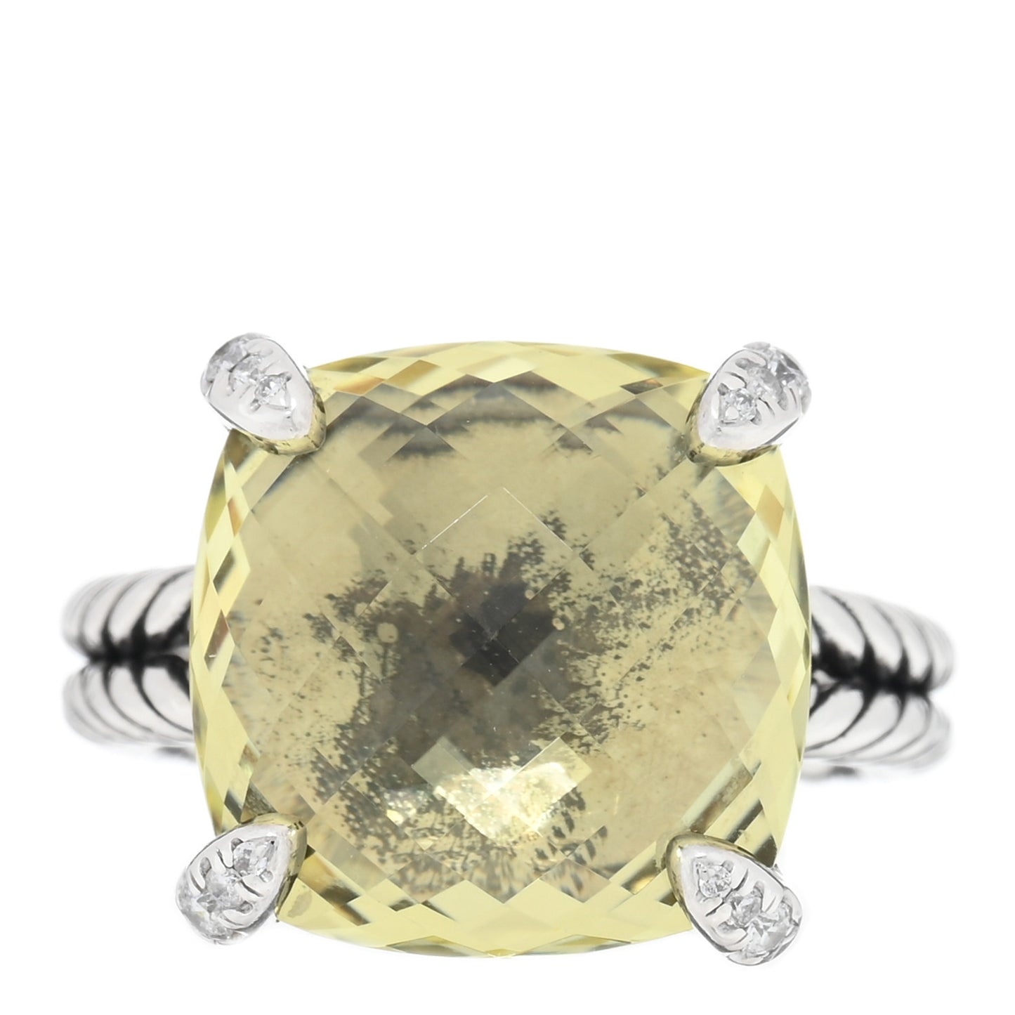Sterling Silver Diamond Lemon Citrine 14mm Chatelaine Ring 52 6