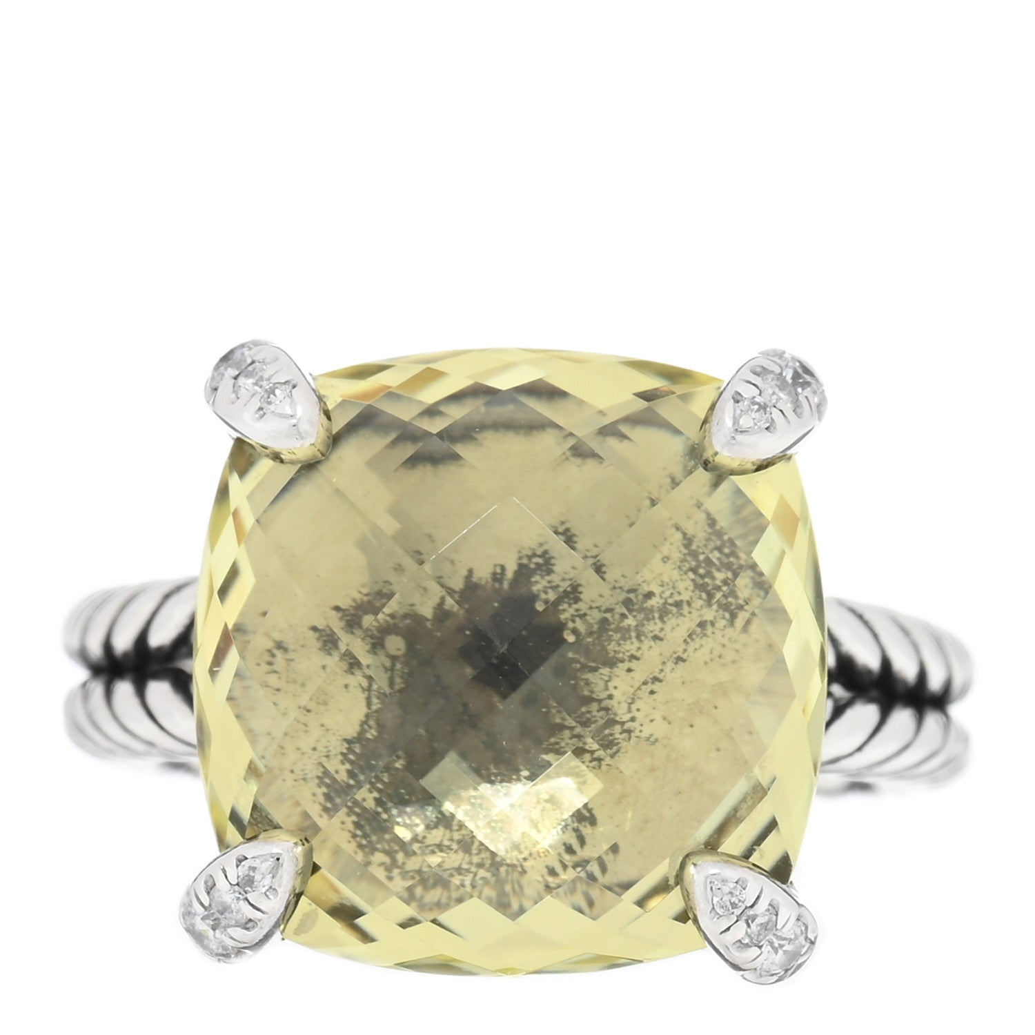 David Yurman Sterling Silver Diamond Lemon Citrine 14mm Chatelaine Ring 52 6 1 of 4