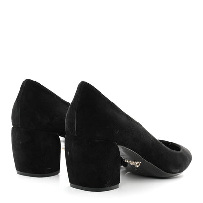 Prada Suede Block Heel Pump 38.5 Black 4 of 7