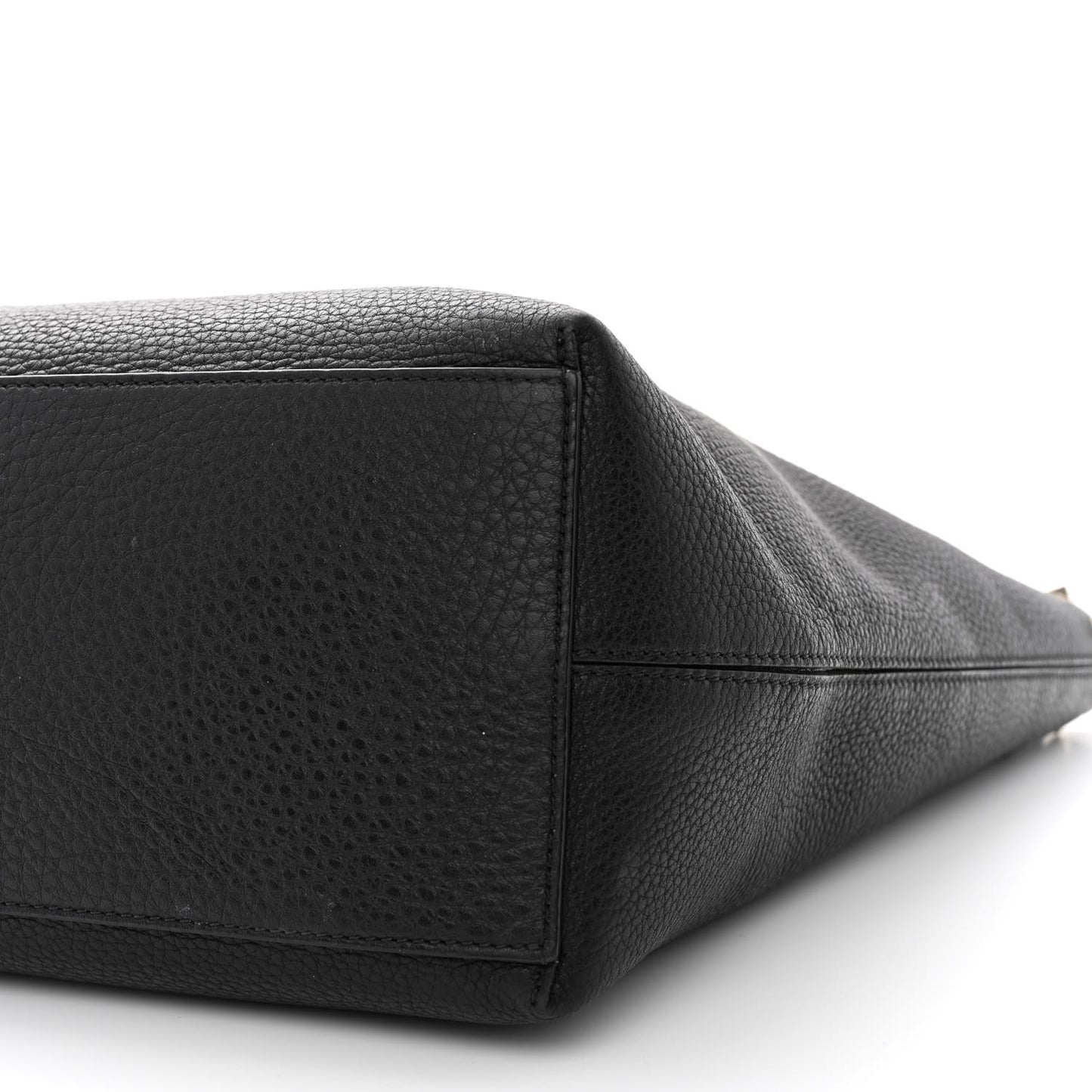 Grained Calfskin Rockstud Shoulder Tote Black