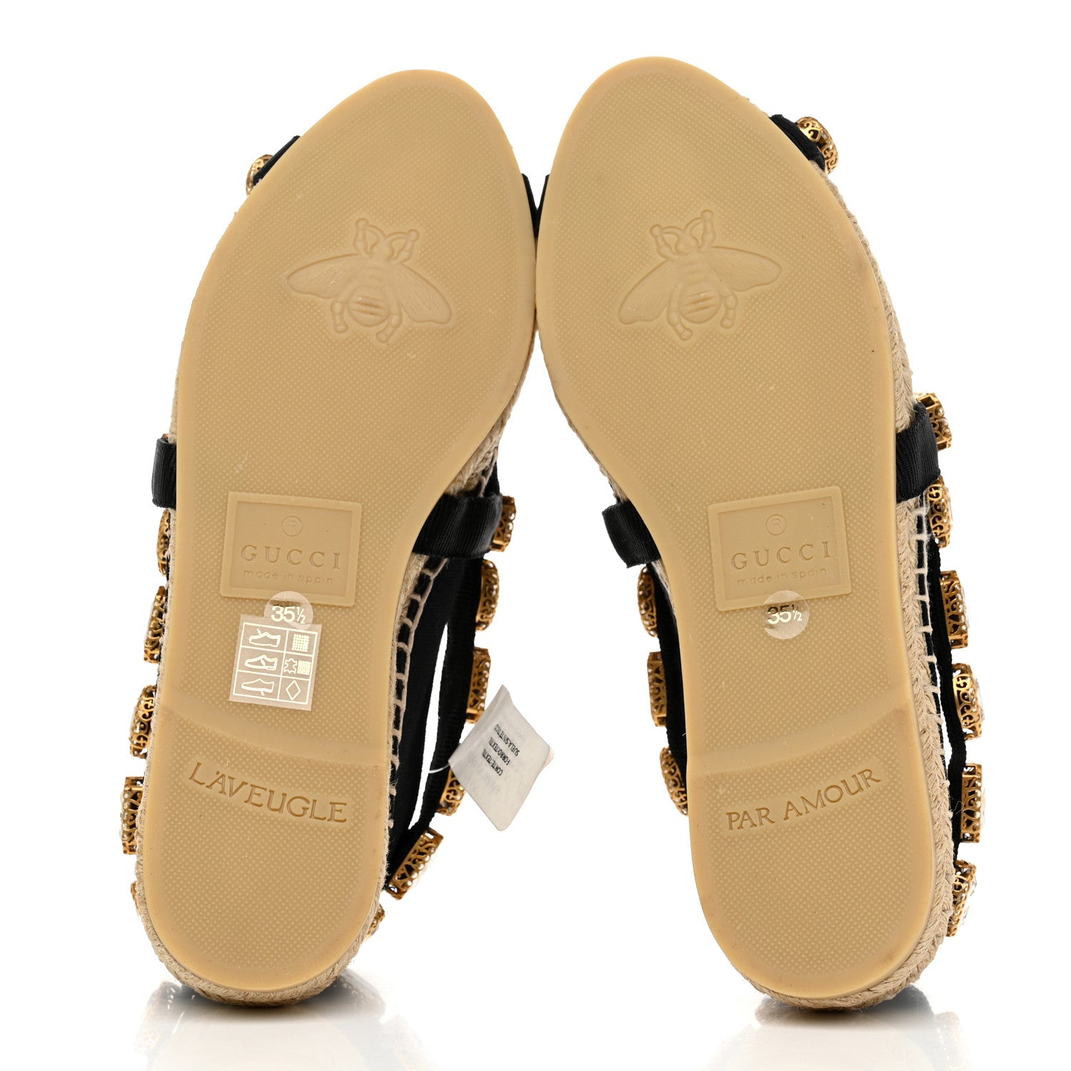 Gucci Canvas Crystal Embellished Espadrilles 35.5 Black 5 of 10