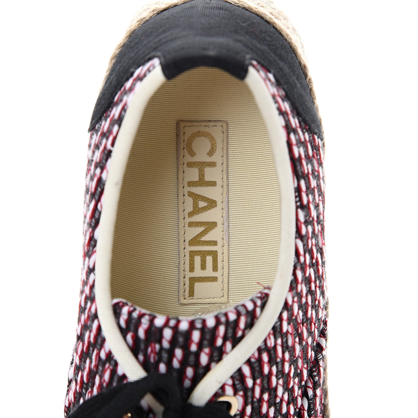 Tweed Grosgrain Lace Up Espadrilles 37 Red White Black