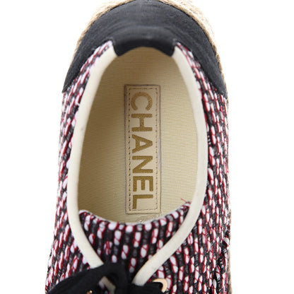 Chanel Tweed Grosgrain Lace Up Espadrilles 37 Red White Black 7 of 8
