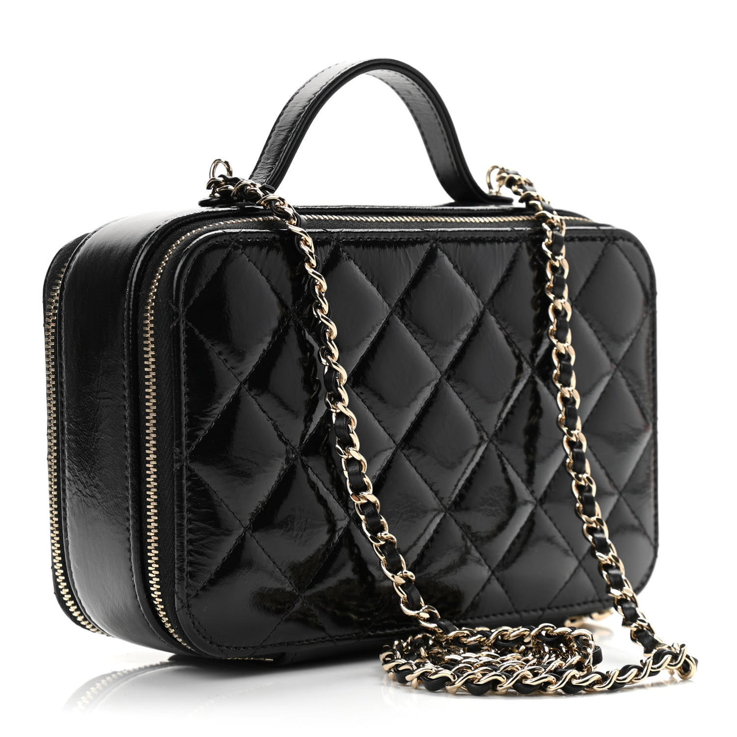 Shiny Lambskin Quilted CC Vanity Case Black