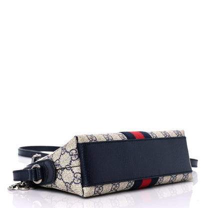 Gucci GG Supreme Monogram Textured Dollar Calfskin Web Small Ophidia Dome Shoulder Bag Beige Blue 3 of 9
