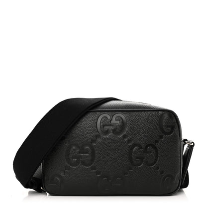 Gucci Piuma Calfskin Jumbo GG Embossed Medium Messenger Bag Black 1 of 10
