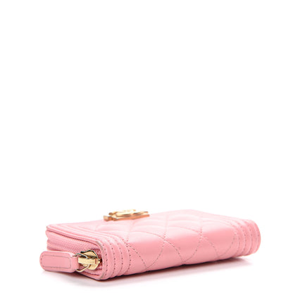 Chanel Lambskin Quilted Boy Zip Around Coin Purse Wallet Pink 3 of 14